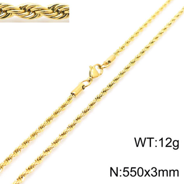 18K gold color stainless steel necklace rope chain necklace