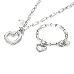 Hiphop chunky chain heart pendant stainless steel necklace