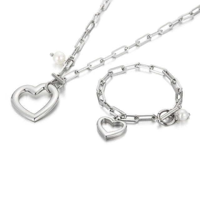 Hiphop chunky chain heart pendant stainless steel necklace
