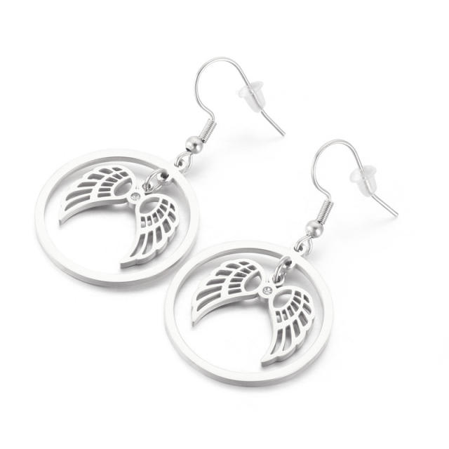 New fashion angel wing circle stainless steel earrings