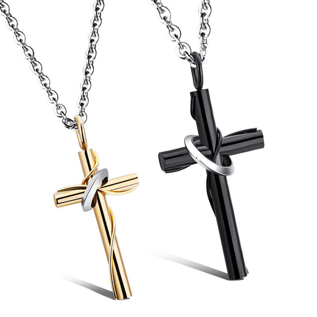 Classic cross pendant stainless steel necklace