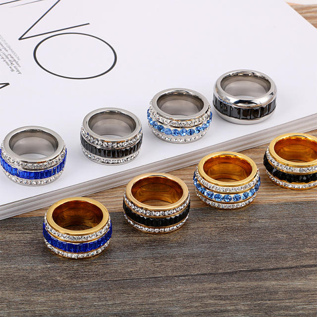 Color diamond stainless steel rings chunky rings