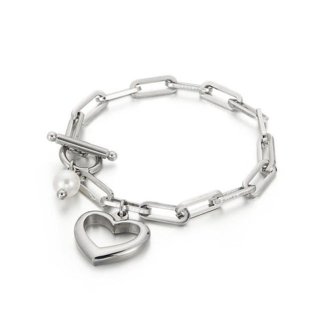 Hiphop chunky chain heart pendant stainless steel necklace