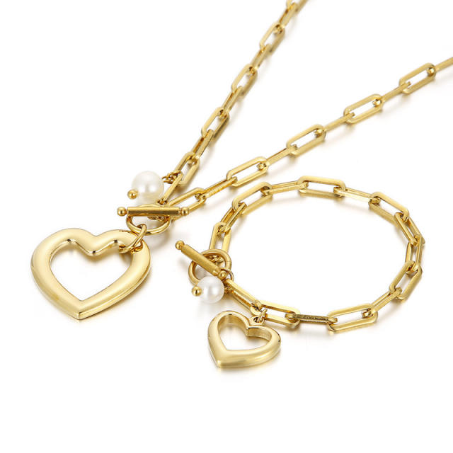 Hiphop chunky chain heart pendant stainless steel necklace