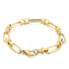 Concise geometric stainless steel chain bracelet