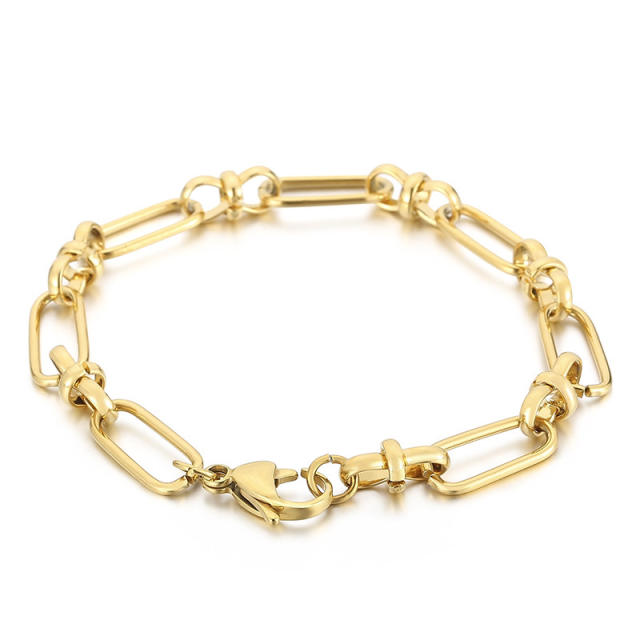 Concise geometric stainless steel chain bracelet