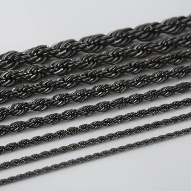 Black color rope chain stainless steel necklace