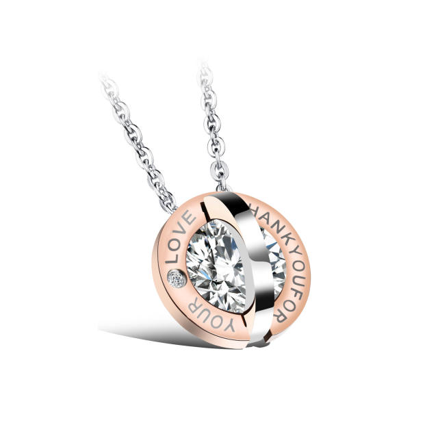 Love letter engrave circle stainless steel necklace