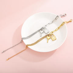Padlock key charm stainless steel chain bracelet
