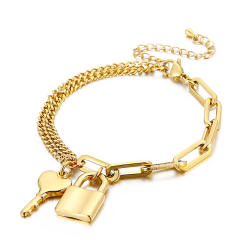 Padlock key charm stainless steel chain bracelet