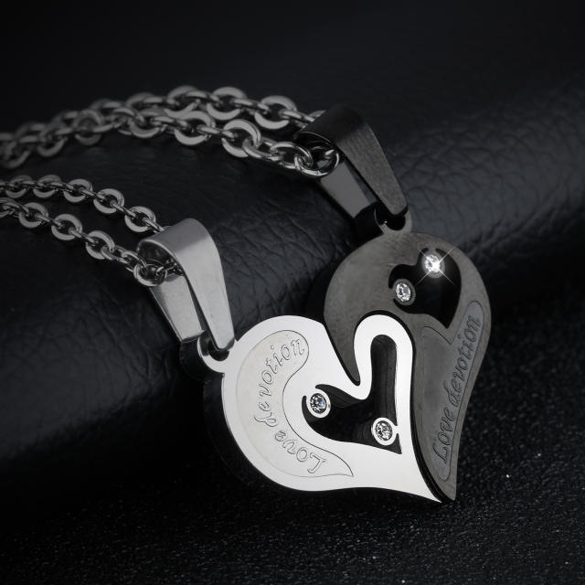 Hollow heart pendant matching stainless steel necklace