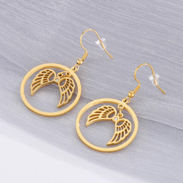 New fashion angel wing circle stainless steel earrings