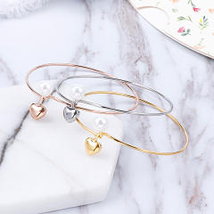 Korean fashion concise heart pearl stainless steel bangle