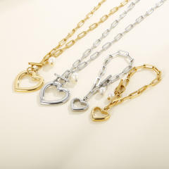 Hiphop chunky chain heart pendant stainless steel necklace