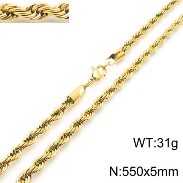 18K gold color stainless steel necklace rope chain necklace