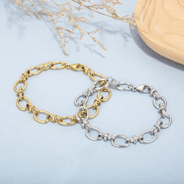 Concise geometric stainless steel chain bracelet