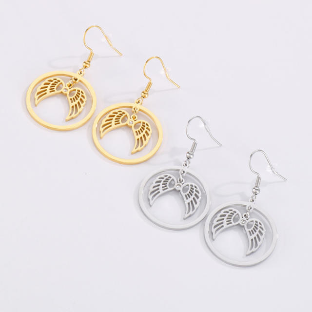 New fashion angel wing circle stainless steel earrings