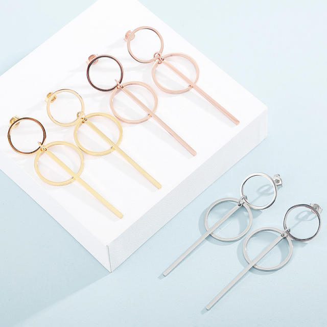 Concise geometric circle stainless steel earrings