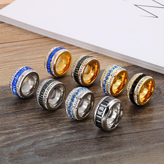 Color diamond stainless steel rings chunky rings