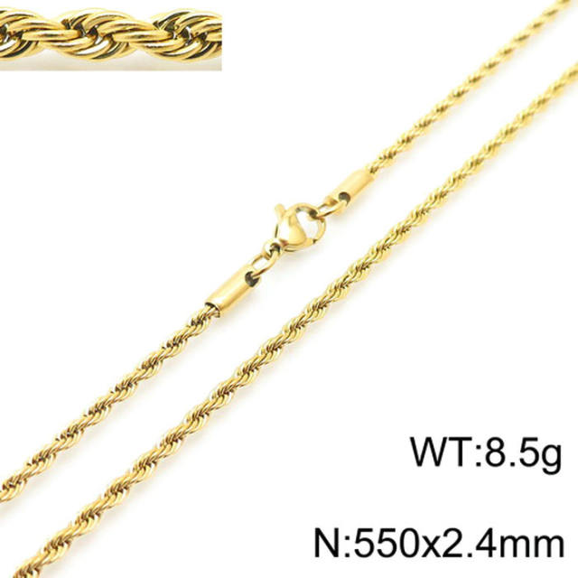 18K gold color stainless steel necklace rope chain necklace