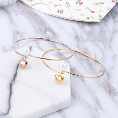 Korean fashion concise heart pearl stainless steel bangle