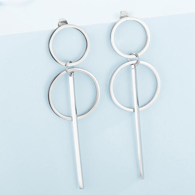 Concise geometric circle stainless steel earrings