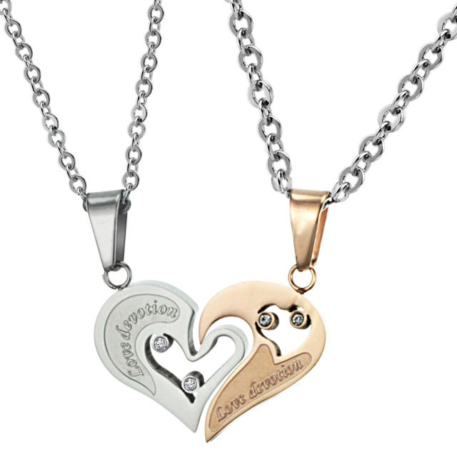 Hollow heart pendant matching stainless steel necklace
