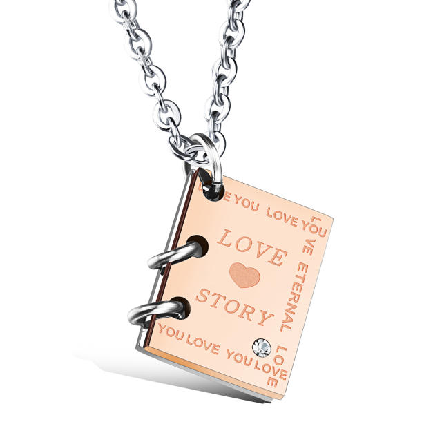Creative love story book pendant stainless steel neecklace