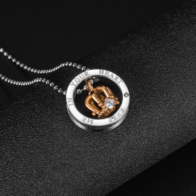 Creative crown circle pendant stainless steel necklace