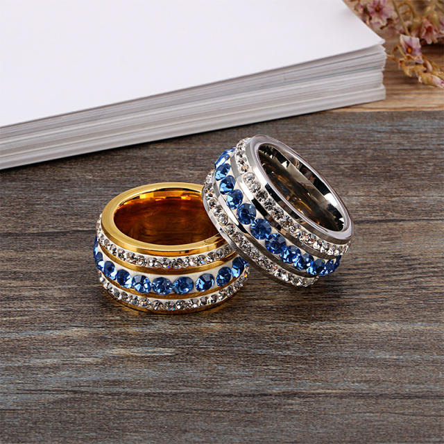 Color diamond stainless steel rings chunky rings
