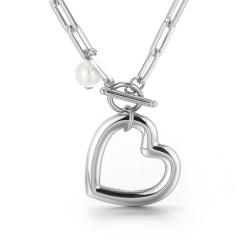 Hiphop chunky chain heart pendant stainless steel necklace