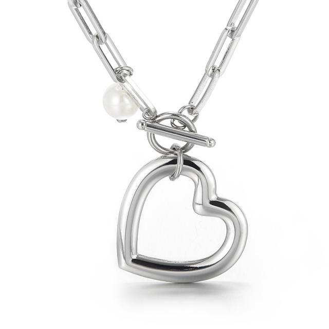 Hiphop chunky chain heart pendant stainless steel necklace