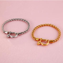Chunky Horseshoe buckle stainless steel chain bracelet