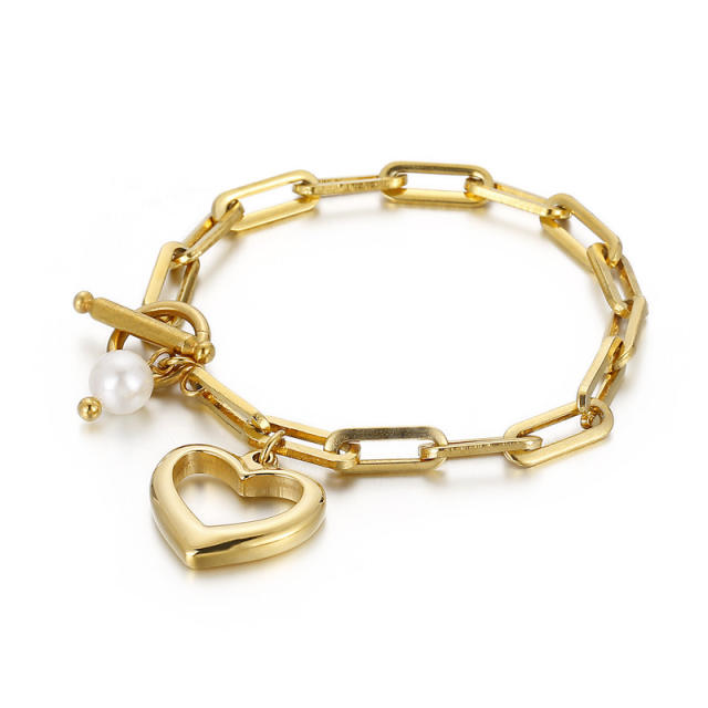 Hiphop chunky chain heart pendant stainless steel necklace