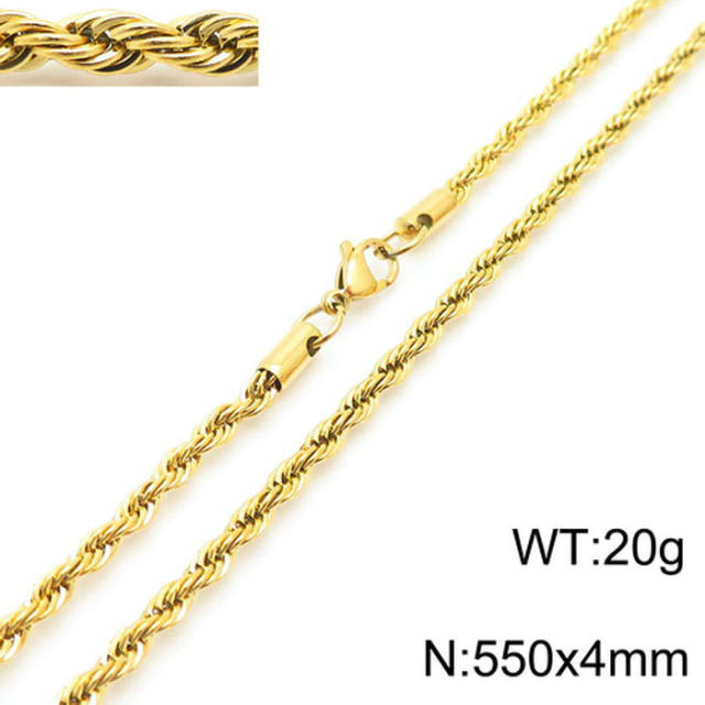 18K gold color stainless steel necklace rope chain necklace