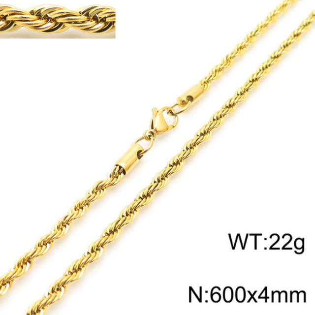 18K gold color stainless steel necklace rope chain necklace