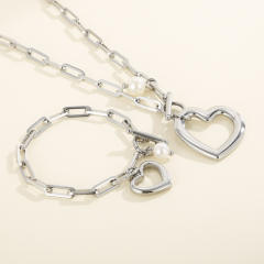 Hiphop chunky chain heart pendant stainless steel necklace