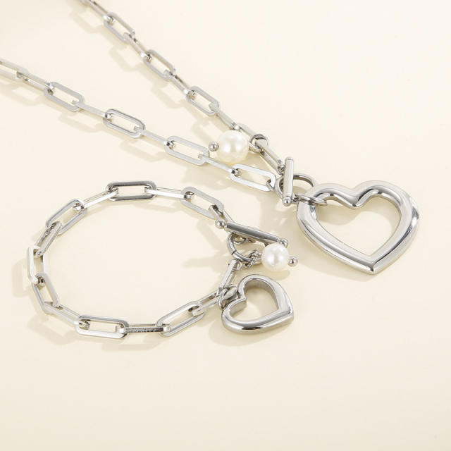 Hiphop chunky chain heart pendant stainless steel necklace