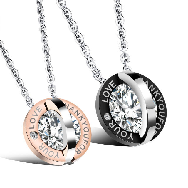 Love letter engrave circle stainless steel necklace