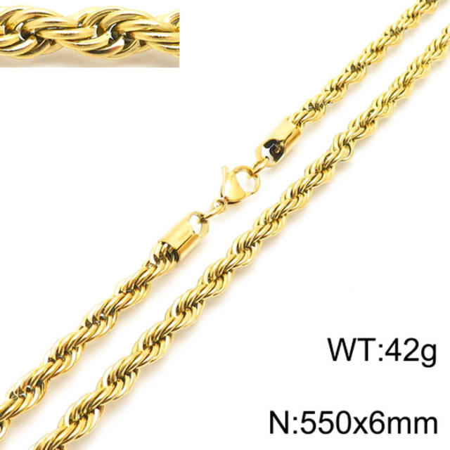 18K gold color stainless steel necklace rope chain necklace