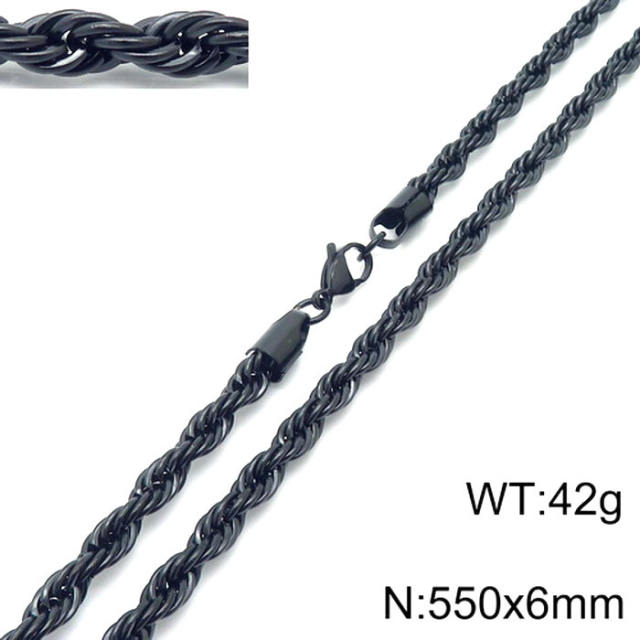 Black color rope chain stainless steel necklace