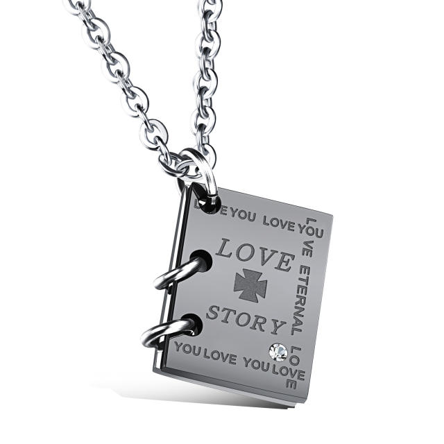 Creative love story book pendant stainless steel neecklace