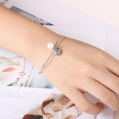Korean fashion concise heart pearl stainless steel bangle