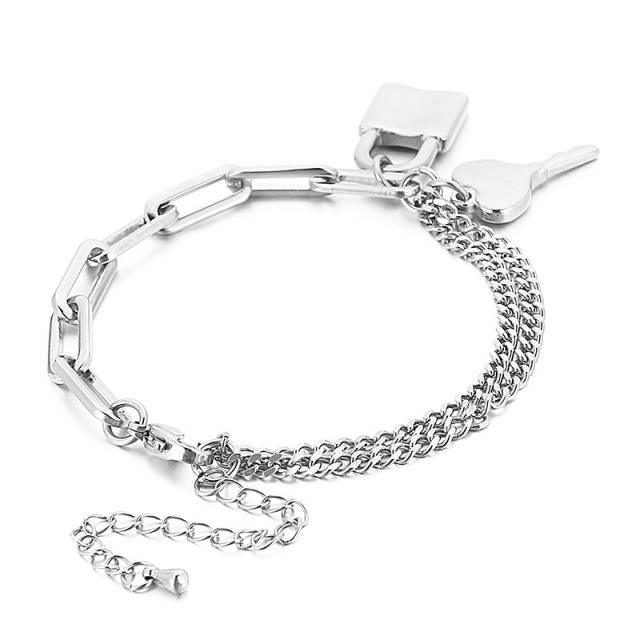 Padlock key charm stainless steel chain bracelet