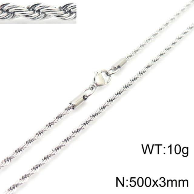 Silver color rope chain stainless steel necklace
