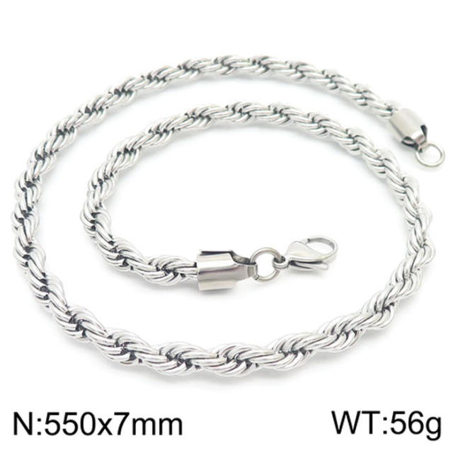 Silver color rope chain stainless steel necklace