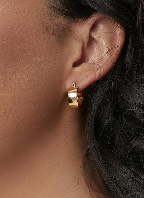 Concise design real gold plated hoop earrings