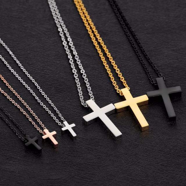 Simple smooth cross pendant stainless steel necklace