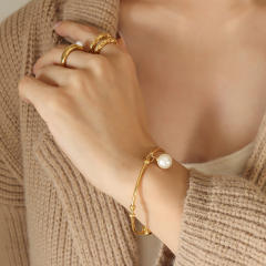 Vintage personality pearl beads stainless steel bangle