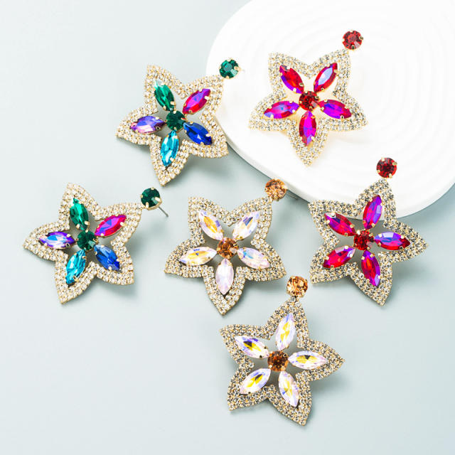 Luxury color glass crystal statement star earrings